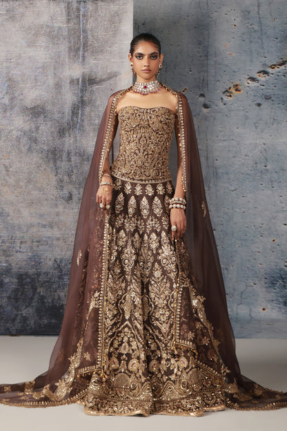 Zar:Rang Brown Corset Lehenga Set