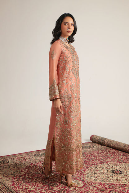 Zar:Rang Peach Heavy Jaal Kaftan Set
