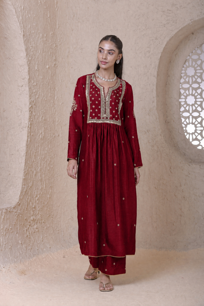 Rangrez  Maroon Frockstyle Kurta Set