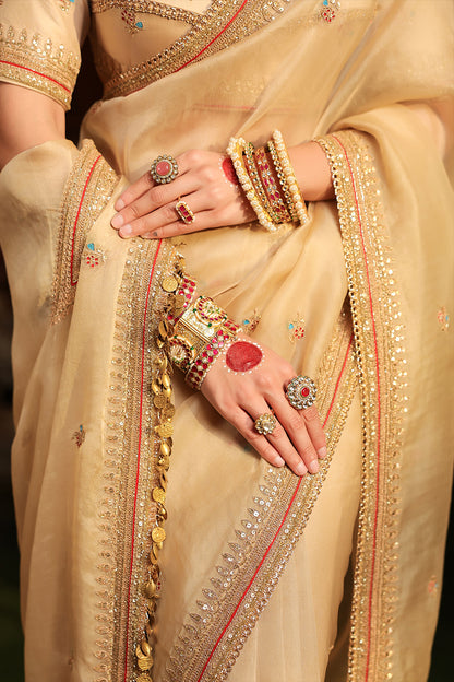 Ahista Ivory Patti Buta Saree Set