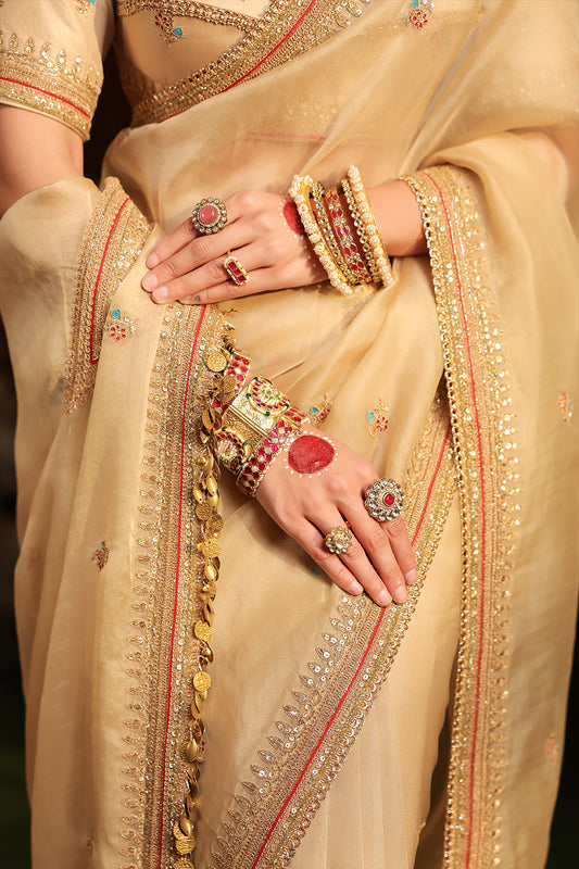 Ahista Ivory Patti Buta Saree Set