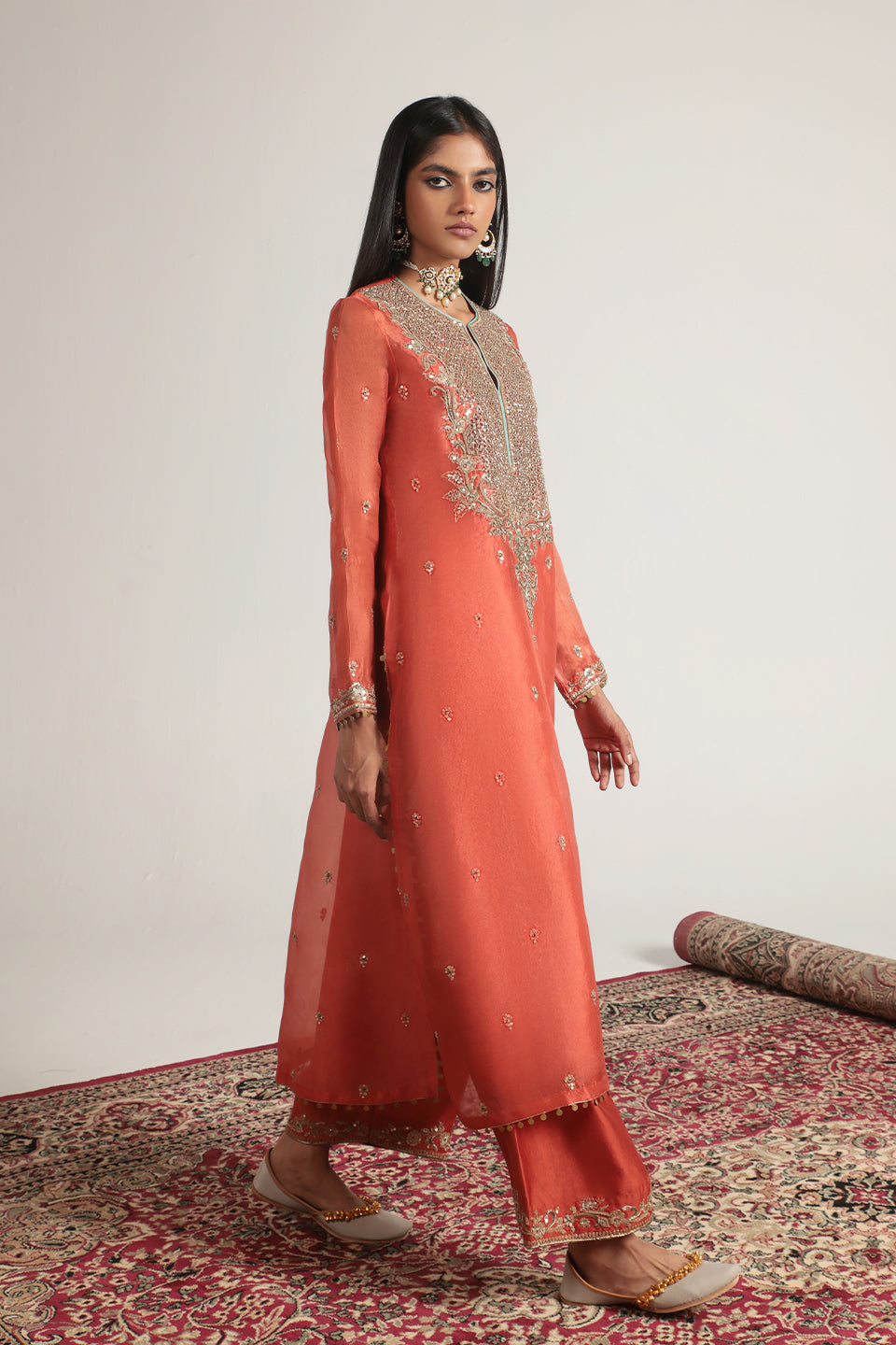Zar:Rang Orange Long Kurta Set
