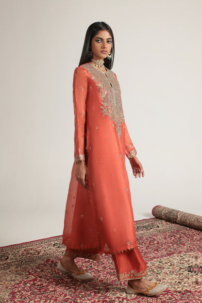 Zar:Rang Orange Long Kurta Set