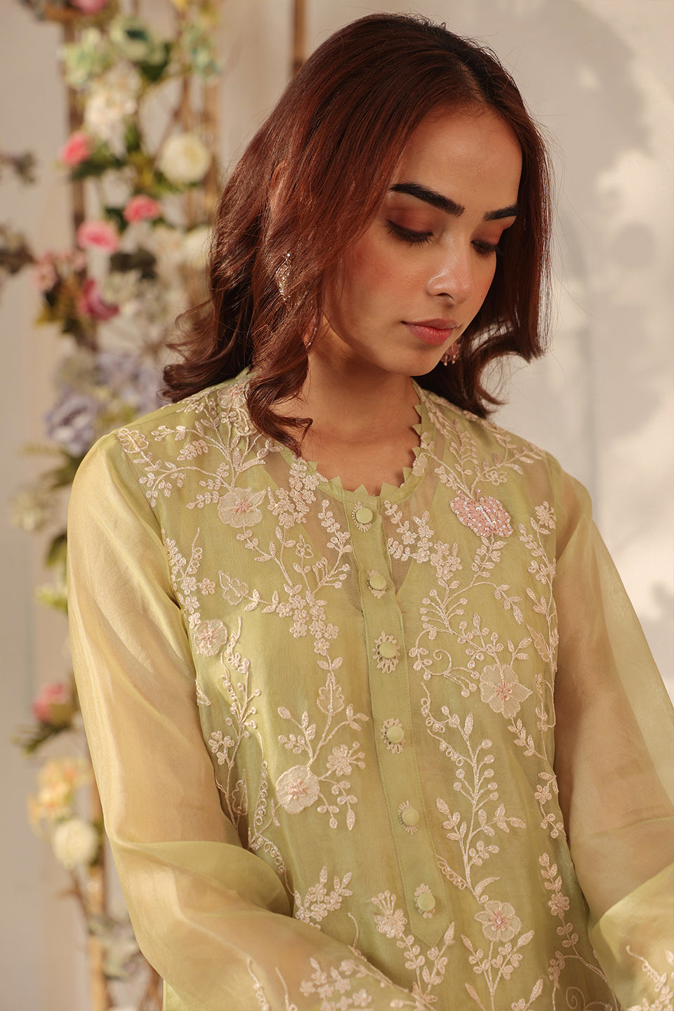 Vaayu Green Heavy Jaal Kurta Set