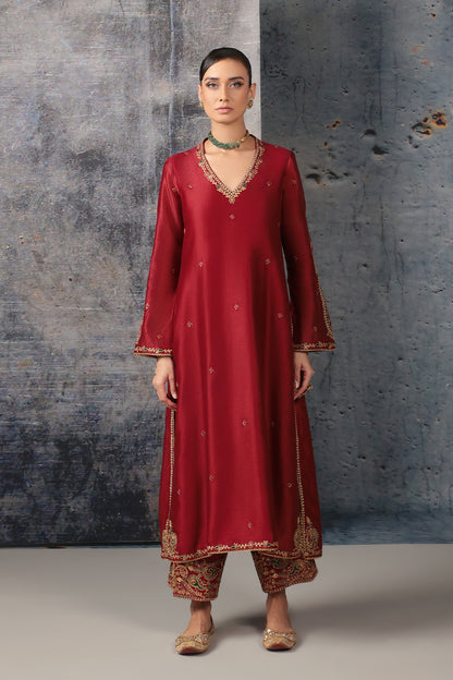Mehrang Maroon Applique Kurta Set