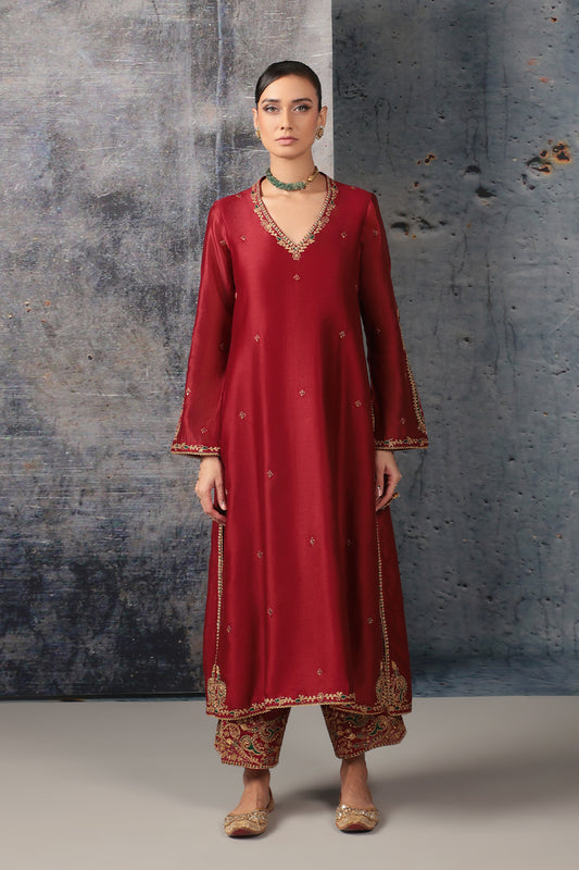 Mehrang Maroon Applique Kurta Set