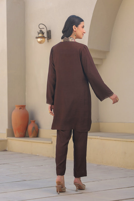 Brown Paisley V Neck Top