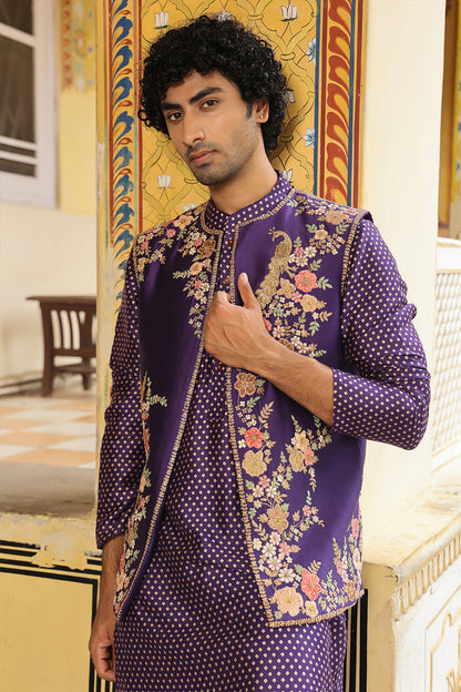 Ahista Purple Mayur Applique Bandi Kurta Set