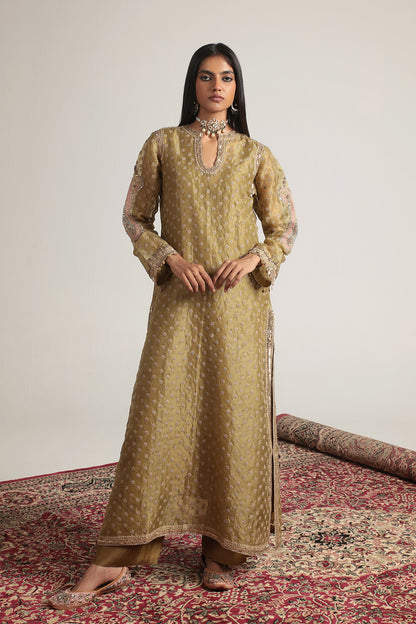 Zar:Rang Olive Green Buti kurta Set