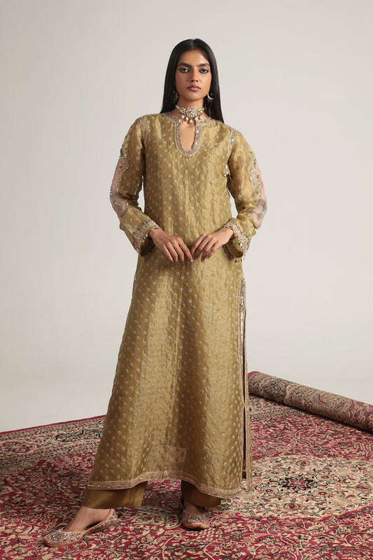 Zar:Rang Olive Green Buti kurta Set