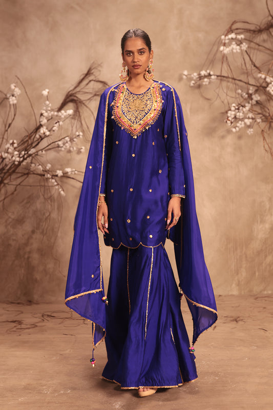 Nazakat Indigo Lotus Yoke Sharara Set
