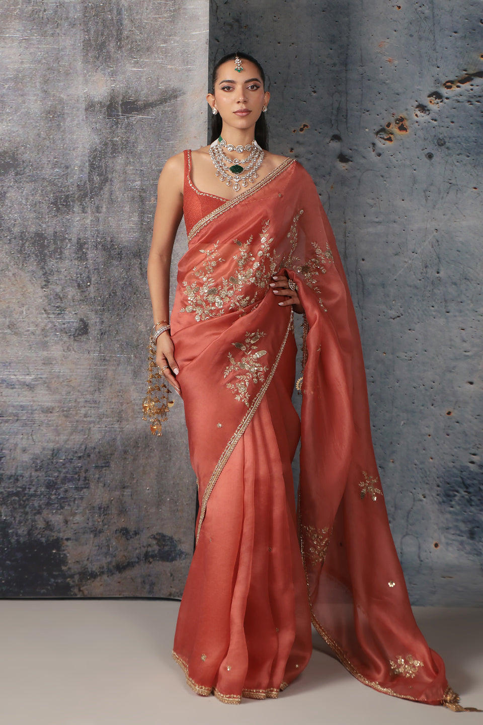 Zar:Rang Orange Zardosi Saree Set