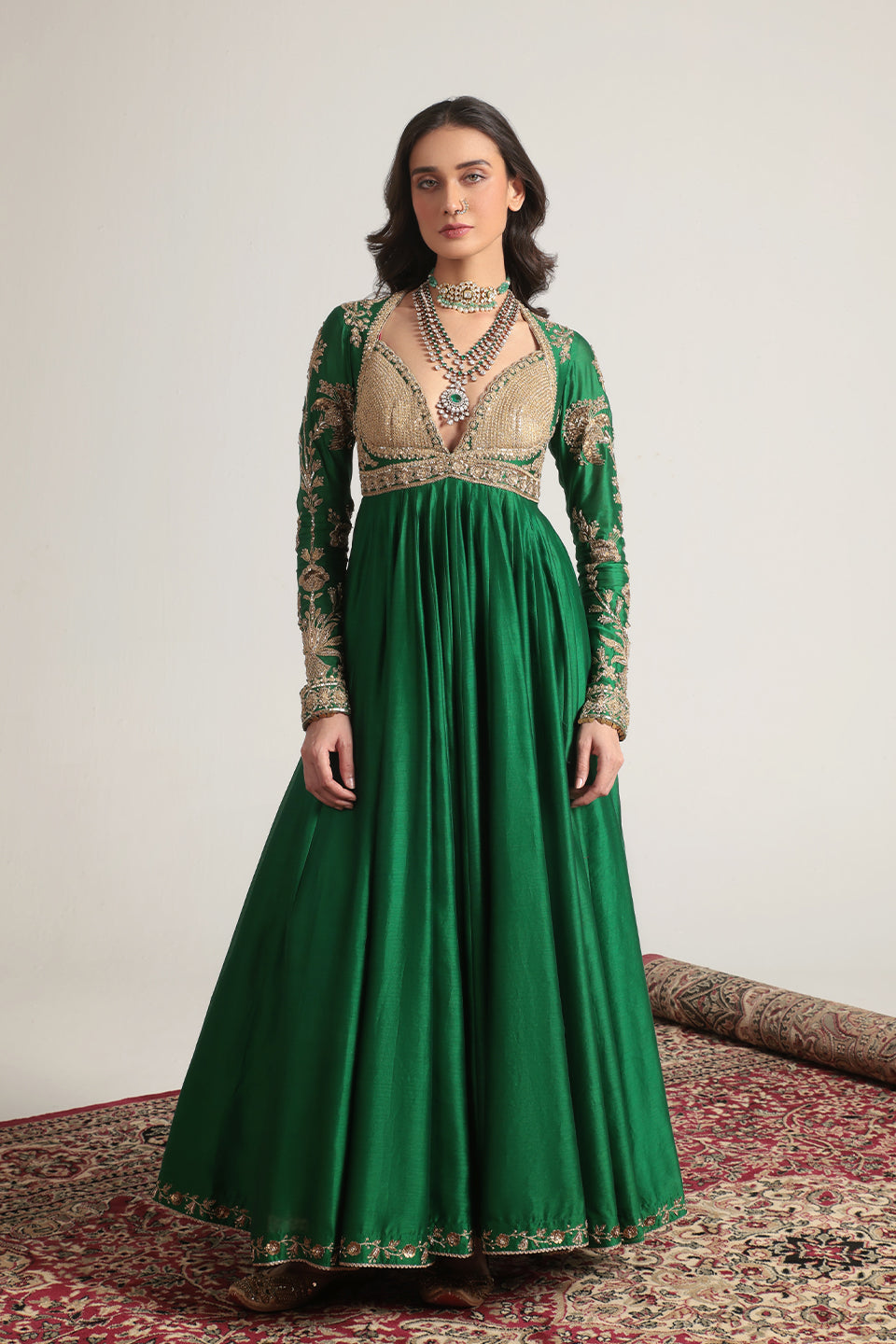 Zar:Rang Green Heavy Yoke Kalidar Set