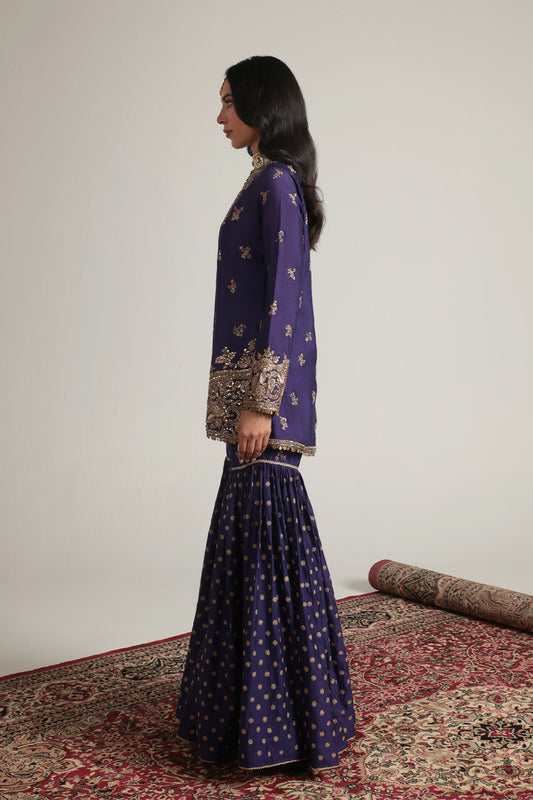 Zar:Rang Purple Buti Sharara Set