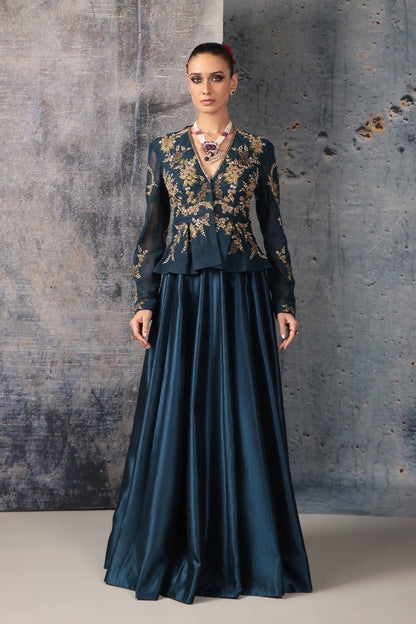 Zar:Rang Blue Peplum Lehenga Set