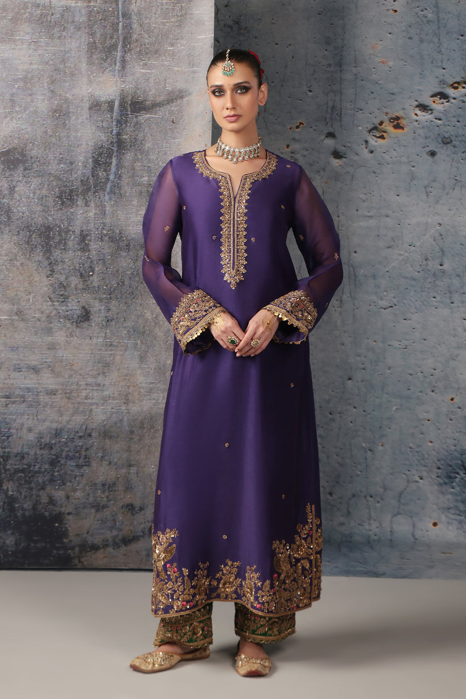 Zar:Rang Purple Straight Long Kurta Set