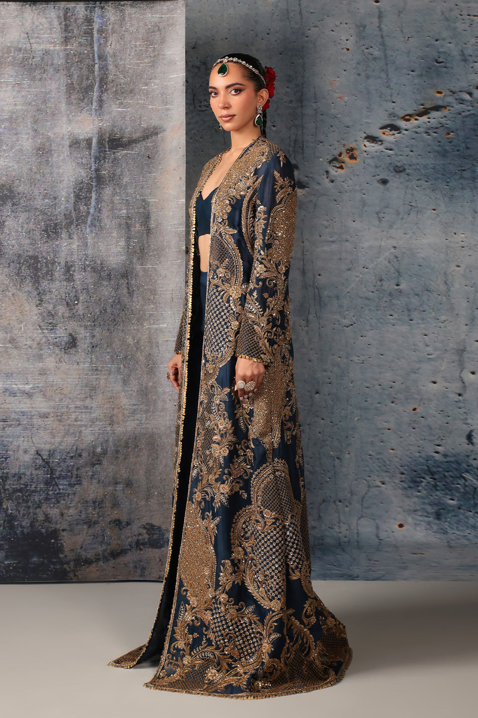 Zar:Rang Blue Long Jacket Set