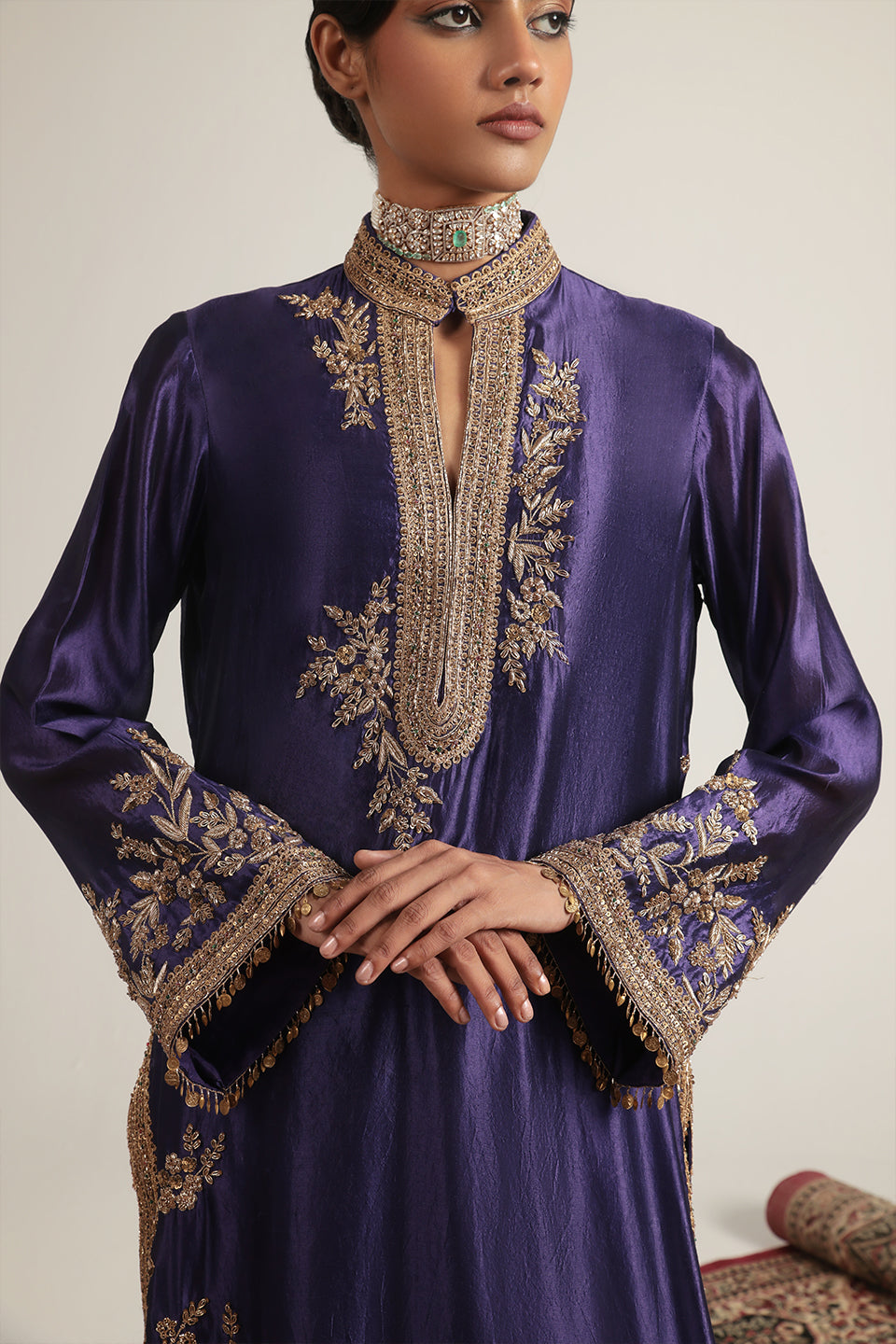 Zar:Rang Purple Jaal Kurta Set