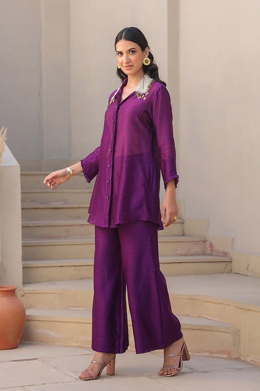 Purple Zardosi Pankh Co-ord Set