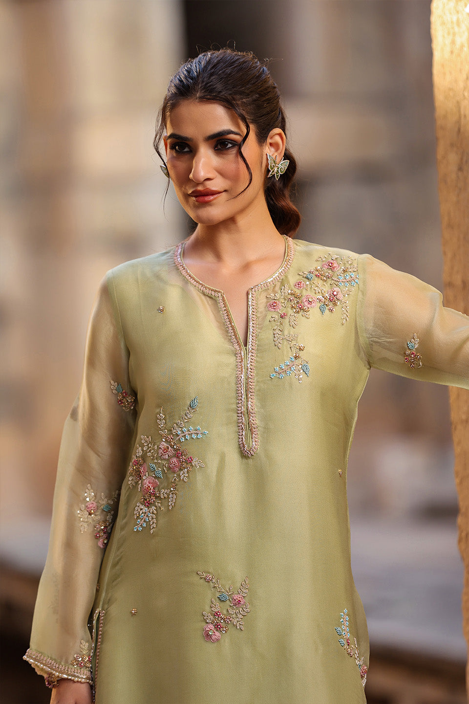 Vaayu Green Phool Kurta Set