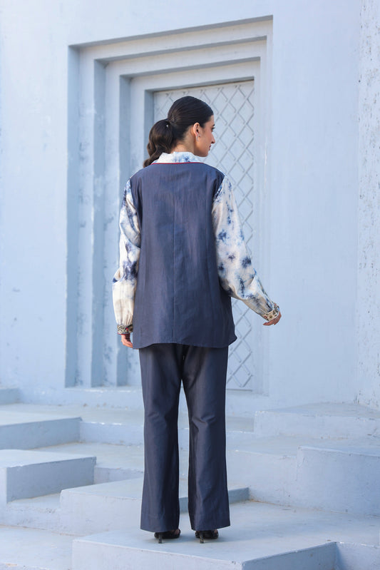 Grey Shibori Rose Tie-Up Shirt