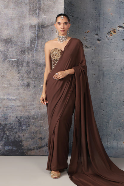 Zar:Rang Brown Corset Saree Set