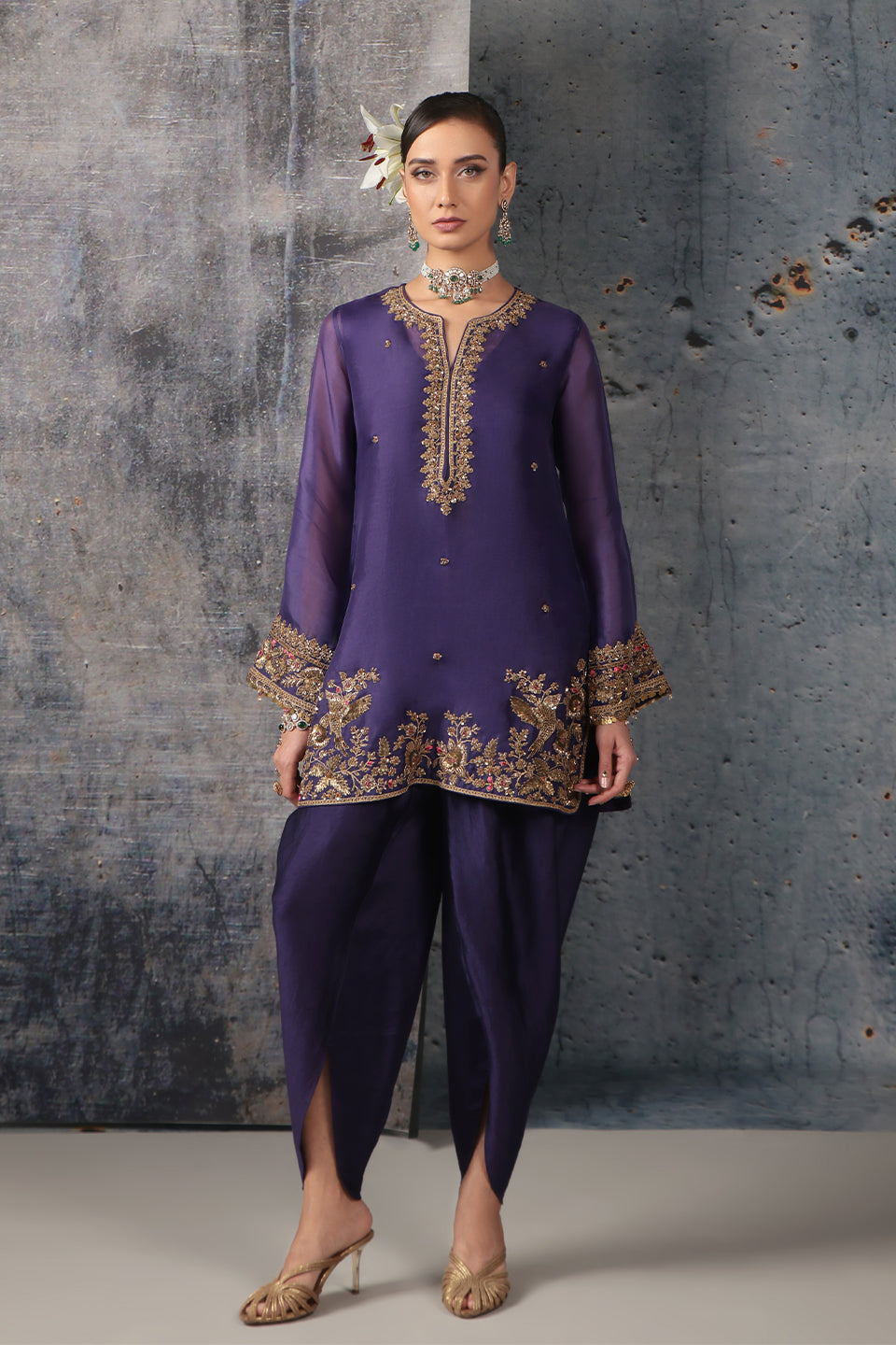 Zar:Rang Purple Heavy Short Kurta Set