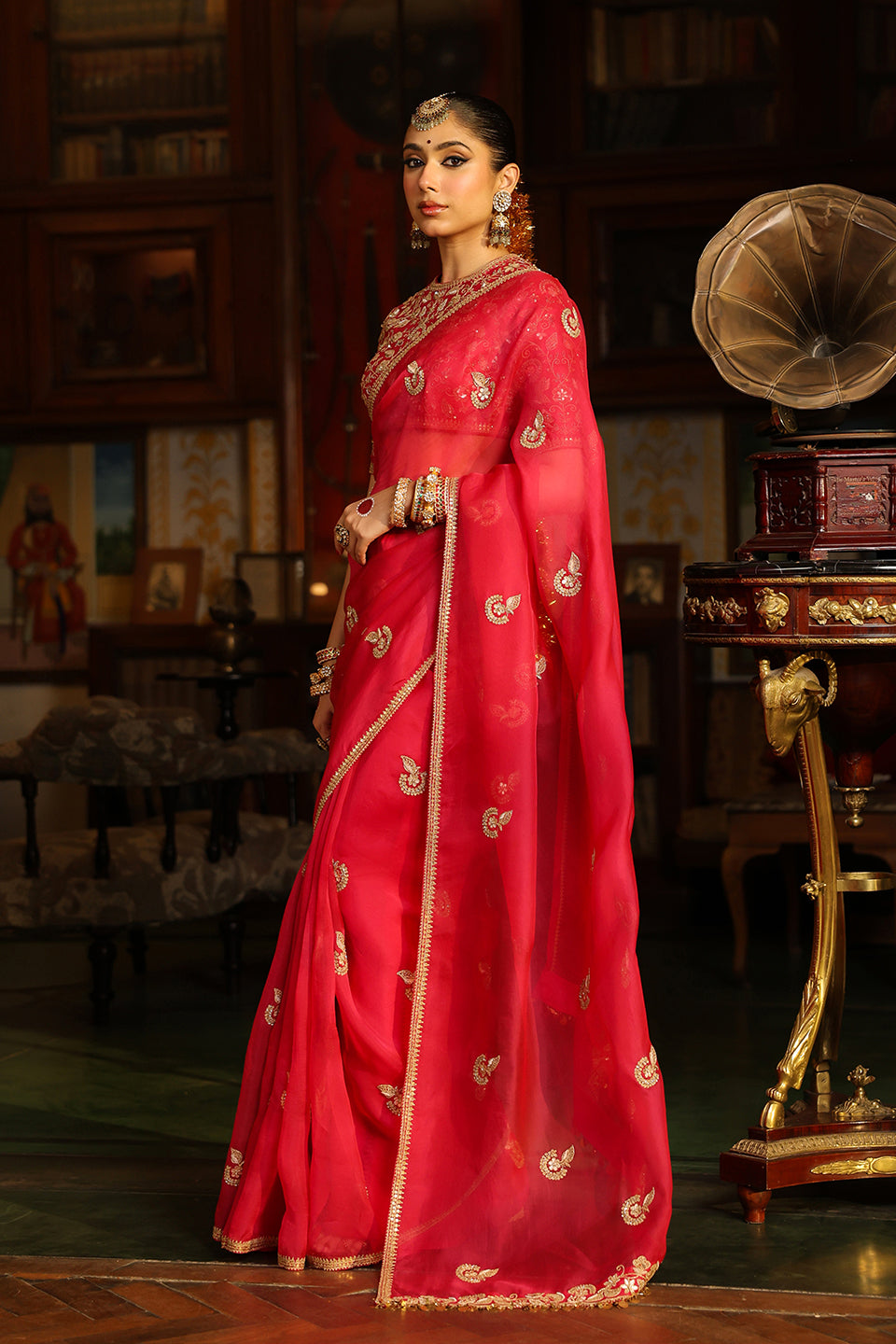 Ahista Dark Pink Gota Patti Saree Set