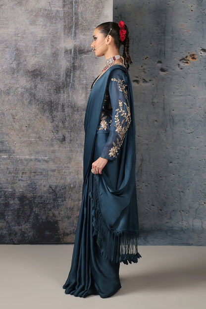 Zar:Rang Blue Jacket Saree Set