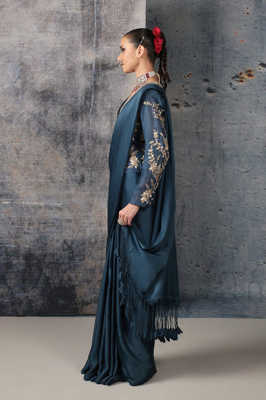 Zar:Rang Blue Jacket Saree Set