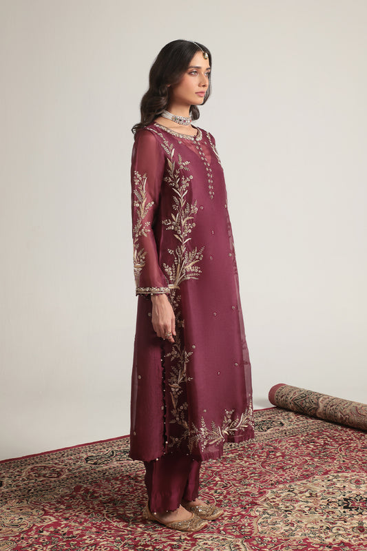 Zar:Rang Wine Light Phool Patti Kurta Set