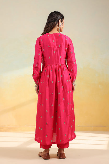 Pink Multi Zardozi Buti Frockstyle Kurta Set