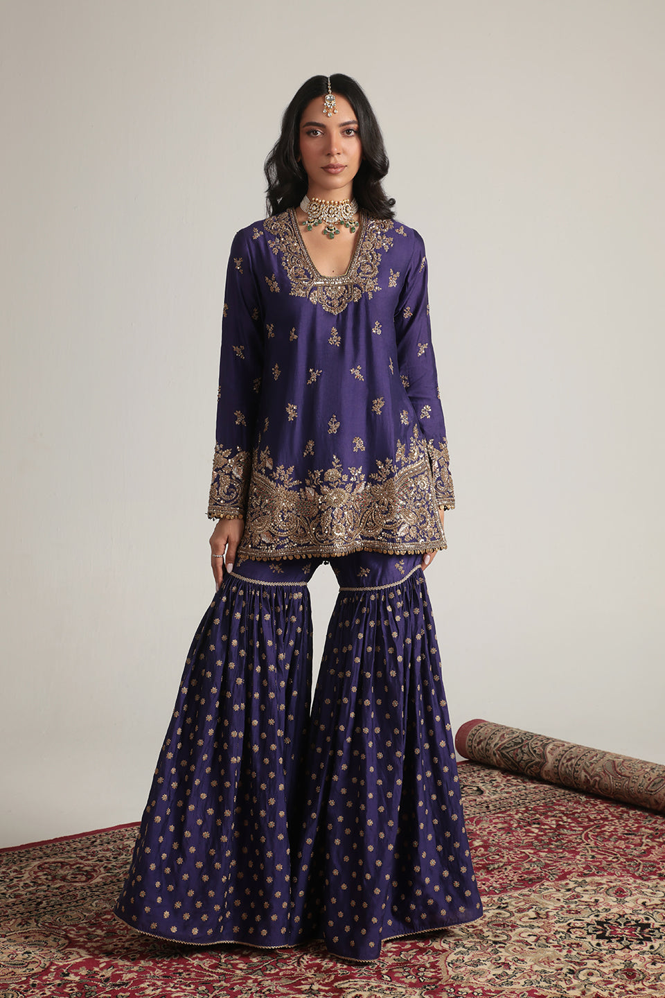 Zar:Rang Purple Buti Sharara Set
