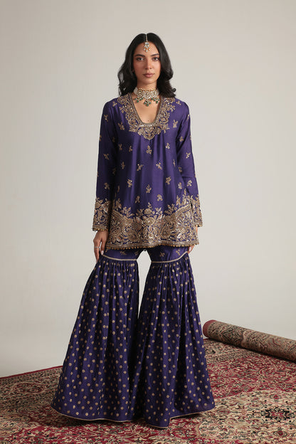 Zar:Rang Purple Buti Sharara Set