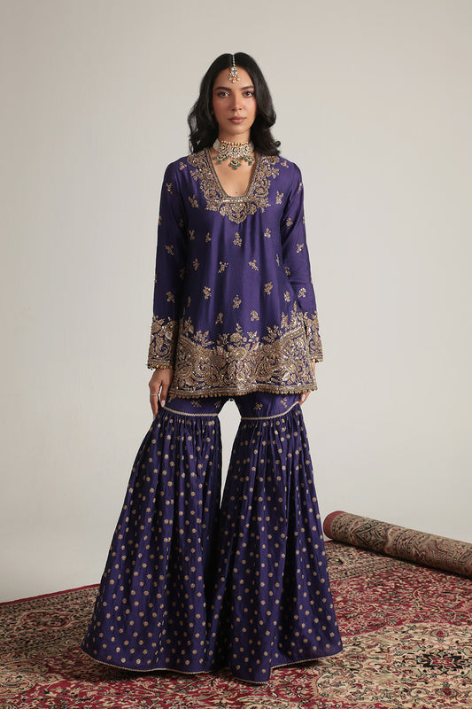 Zar:Rang Purple Buti Sharara Set