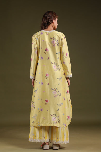 Noor Yellow Long Zipper Kurta Set