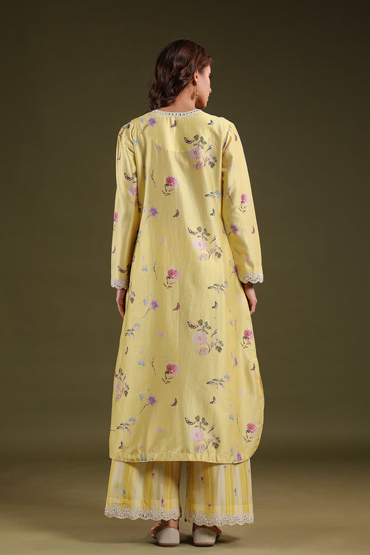 Noor Yellow Long Zipper Kurta Set