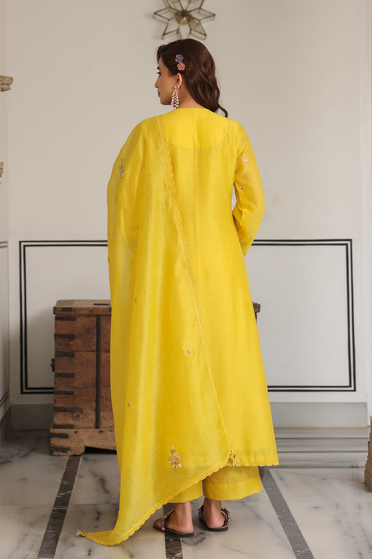 Gulzar Yellow Choker Neck Kurta Set
