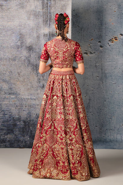 Zar:Rang Maroon Heavy Jaal Lehenga Set