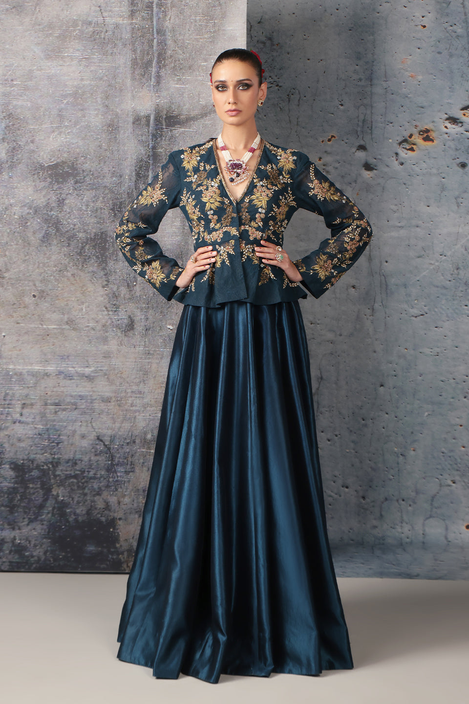 Zar:Rang Blue Peplum Lehenga Set