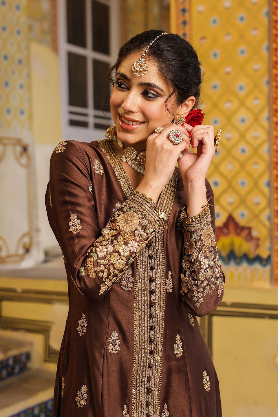 Ahista Brown Jacket Anarkali Set