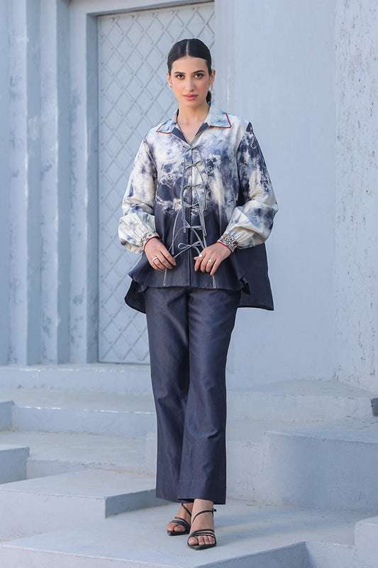 Grey Shibori Rose Tie-Up Co-ord Set