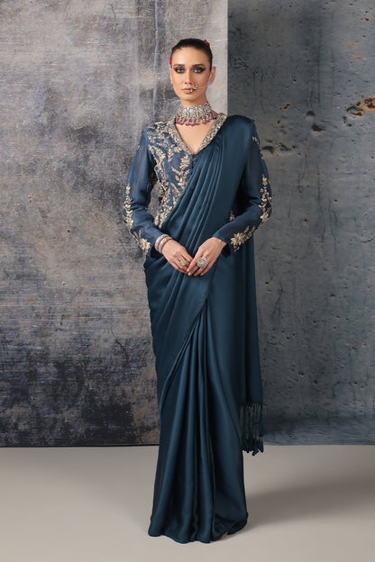 Zar:Rang Blue Jacket Saree Set
