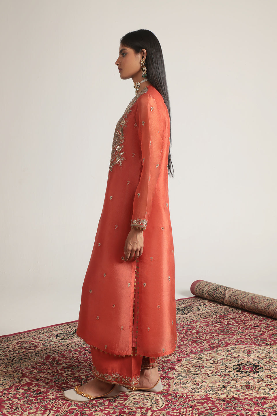 Zar:Rang Orange Long Kurta Set