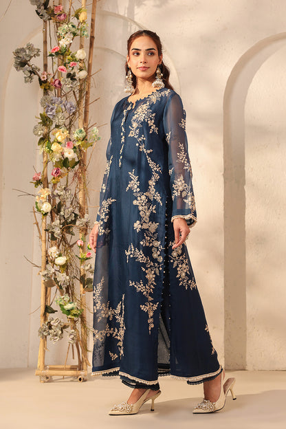 Vaayu Dark Blue Jaal Straight kurta Set