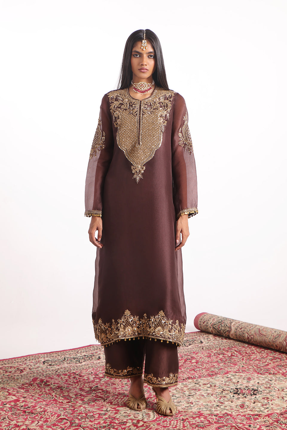Zar:Rang Brown Straight Kurta Set