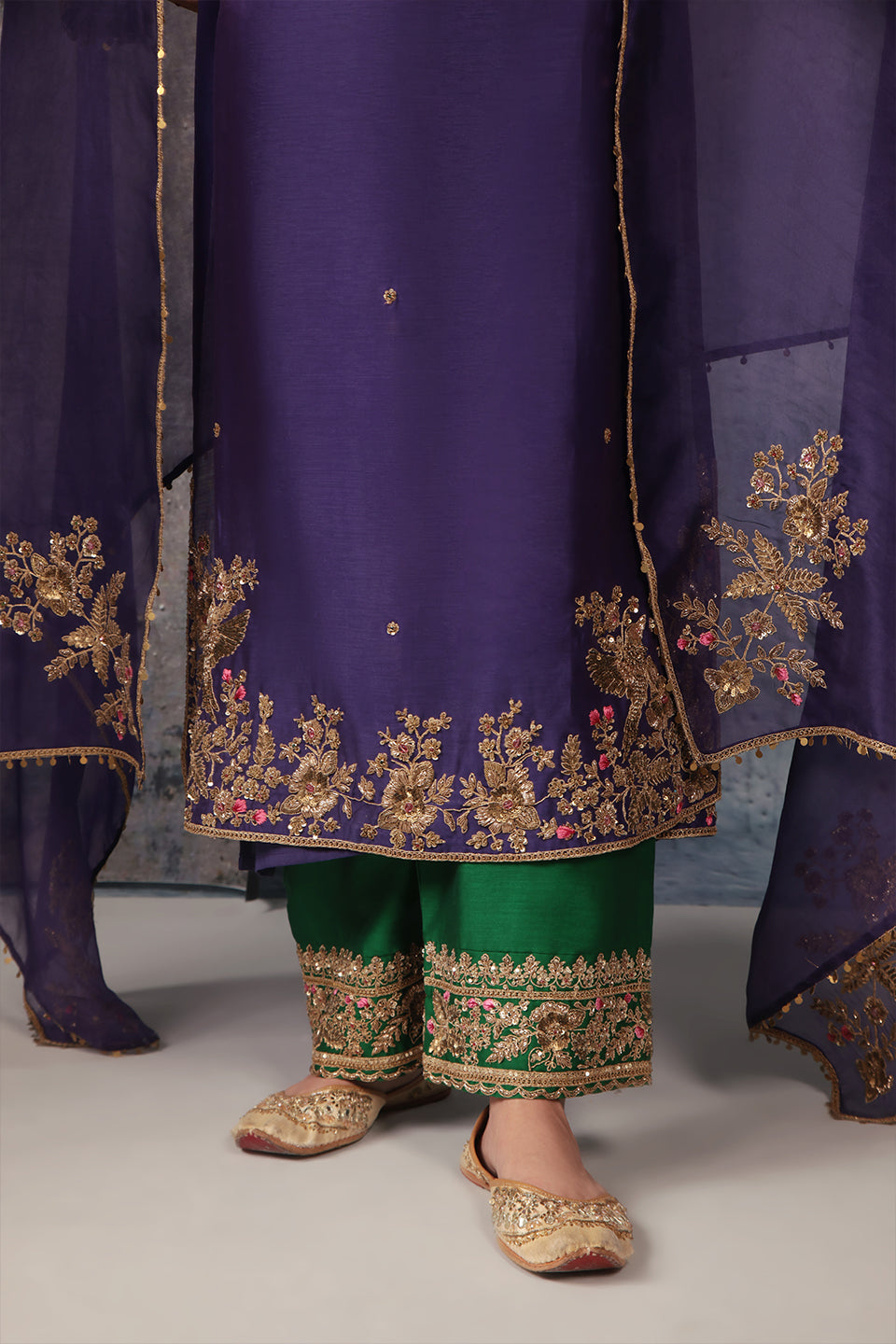 Zar:Rang Purple Straight Long Kurta Set