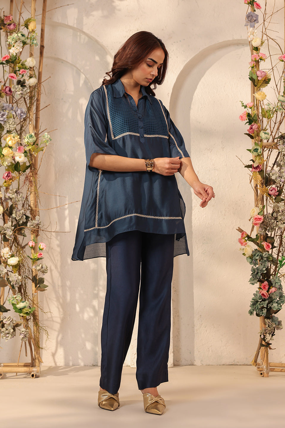 Vaayu Dark Blue Collar Co-ord Set