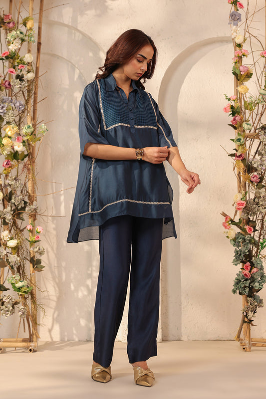 Vaayu Dark Blue Collar Co-ord Set