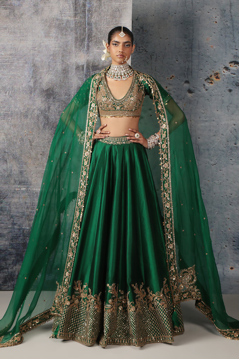 Zar:Rang Green Zardosi Lehenga Set